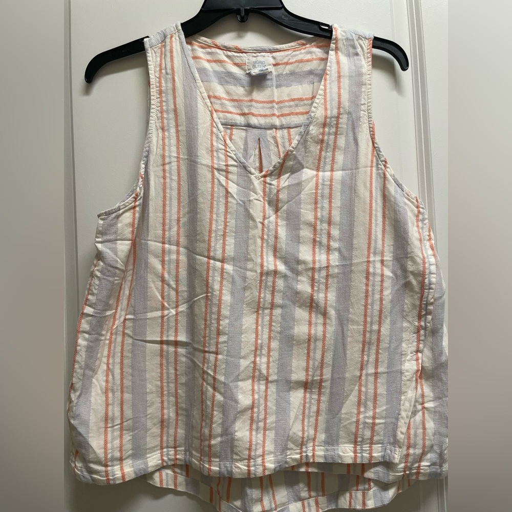 Sigrid Olsen Striped Tank Top - ice blue and pale orange striped